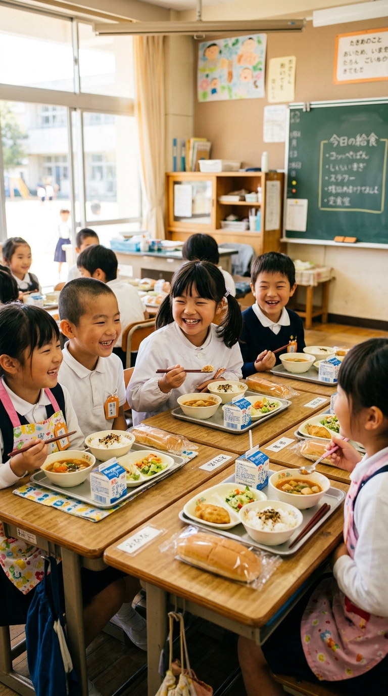 子どもたちが給食を楽しんでいる様子